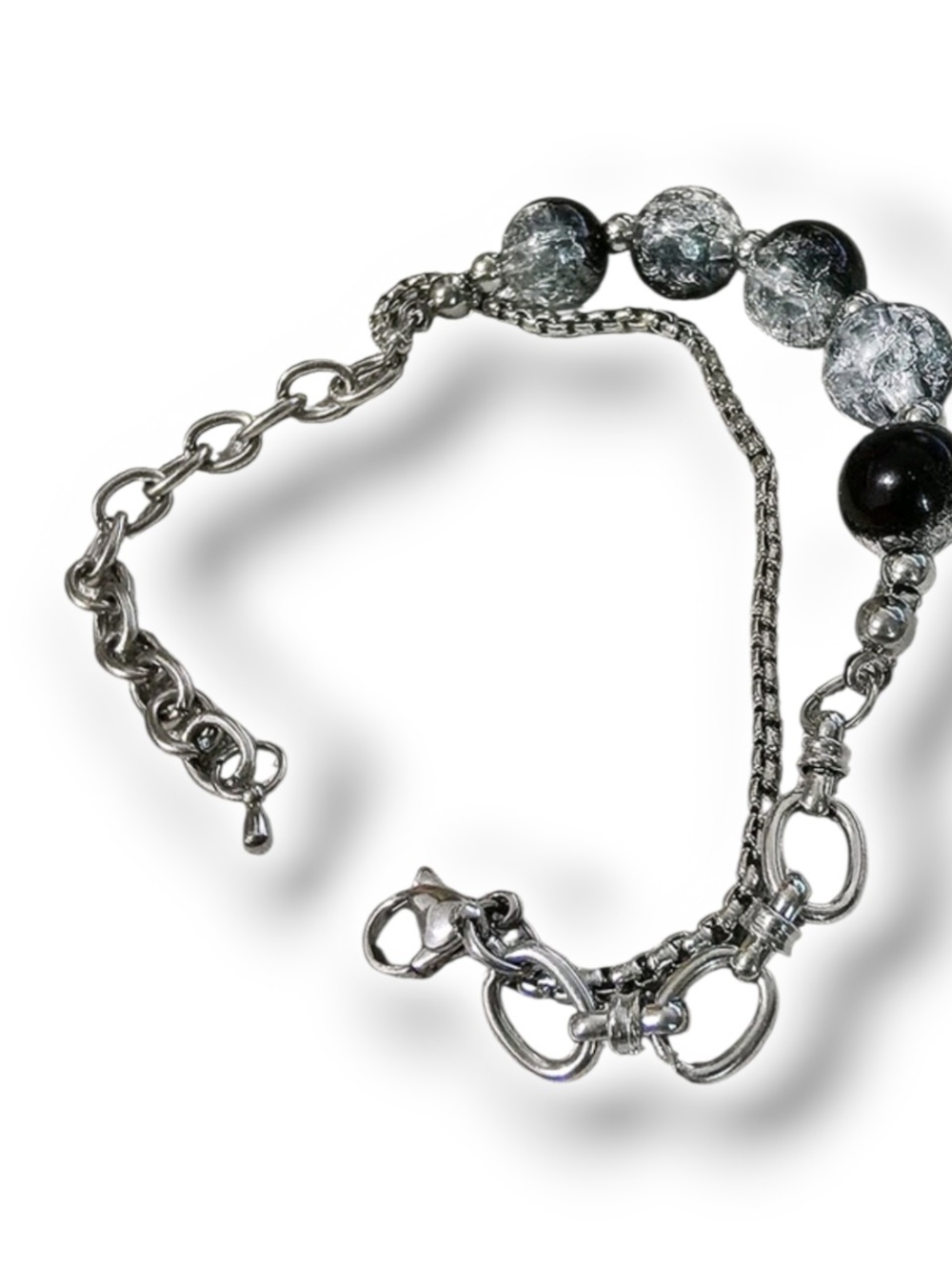 Silver and Black Beaded Women's Bracelet